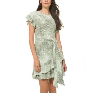 MICHAEL KORS Womens Green Tie Short Sleeve Faux Wrap Dress Plus 0X